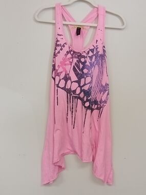 Steve Madden Y2K Pink Graphic Long Racerback Swing Oversized Tank S